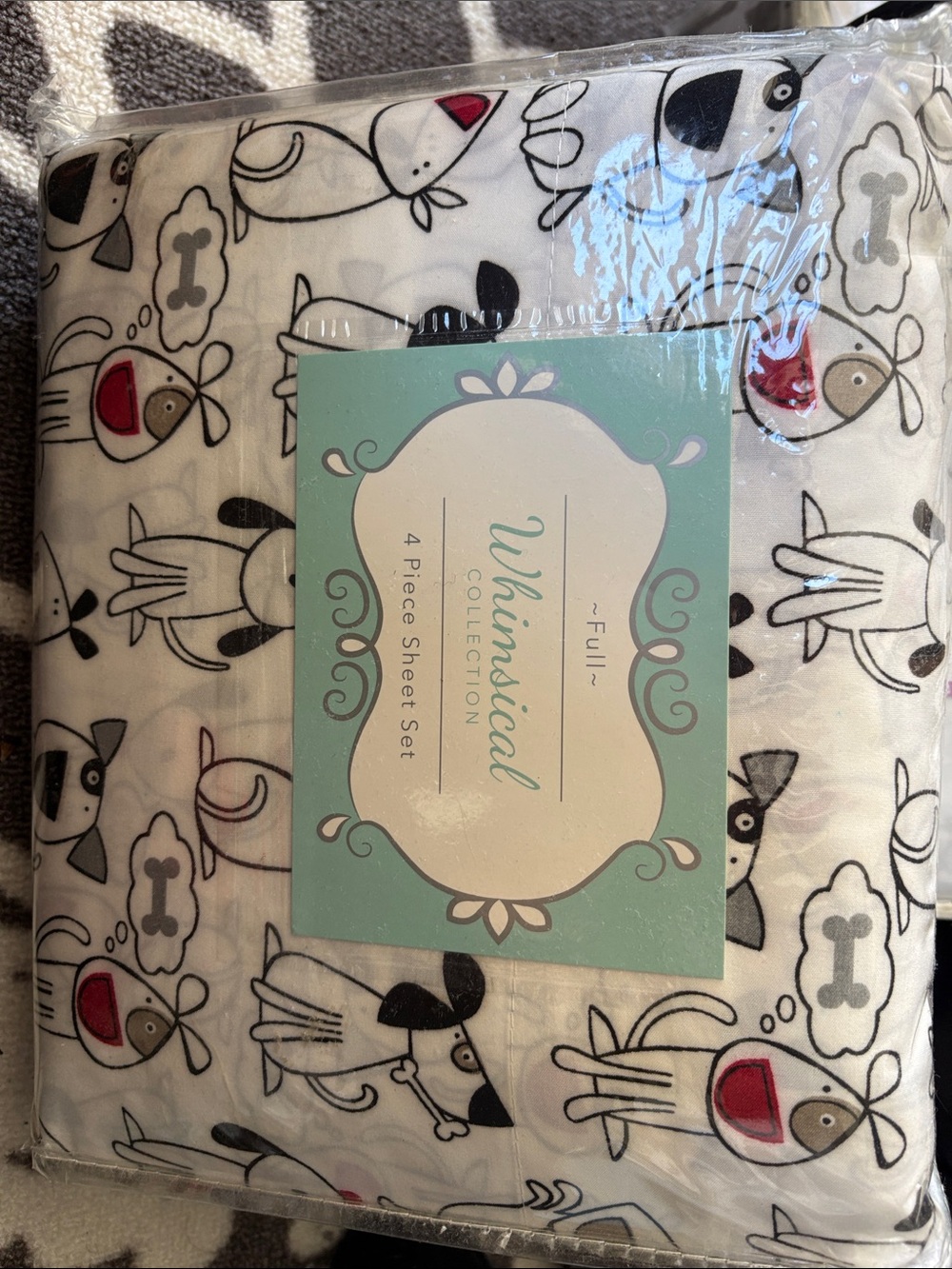 New dog print full sheet set dog with bone